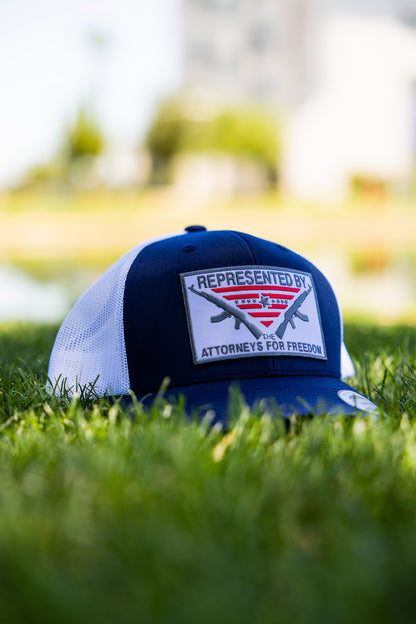 Represented By The Attorneys For Freedom Patch Trucker Hat | Attorneys On Retainer